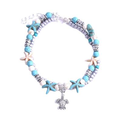 China 2021 Bohemia Bohemia Shell Starfish Turtle Cuban Link Pearl Anklet Chains Women's Sandals Foot Jewelry Barefoot Beach Shoes for sale