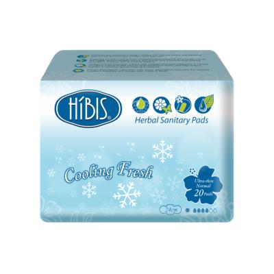 China HIBIS side-gathering cooling best fresh ultra thin herbal 3D sanitary napkins 24cm for sale