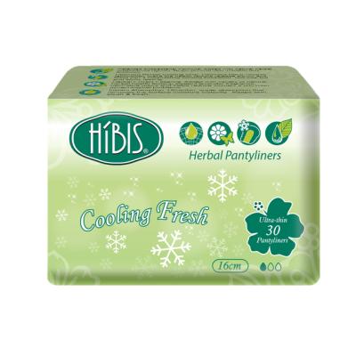 China Side-gathering HIBIS Cooling 3D Cool Ultra-thin Herbal Pantyliners 16cm for sale