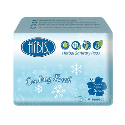 China HIBIS side-gathering cooling best fresh ultra thin herbal 3D sanitary napkins 24cm for sale