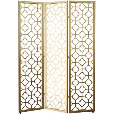 China Nordic Movable Hallway Gold Study Shelf Living Room Floor Grid Folding Mordern Furniture Decorative Iron Partition for sale