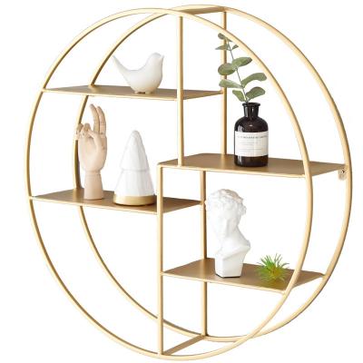 China Restaurant Detachable Nordic Single Gold Multi-Layer Ledge Rack Storage Round Metal Wall Iron Multi-Function Rack for sale