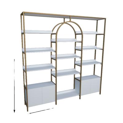 China Mordern Furniture Nordic Style Cosmetics Store Shelf Floor Display Rack Modern Simple Golden Iron Daily Light Luxury Shelf for sale