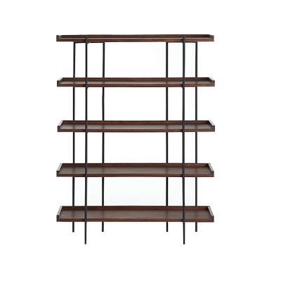 China Nordic Furniture Mordern Style Industrial Iron Shelf Bookcase Living Room Solid Wood Multi-Layer Shelf Storage Floor Shelf for sale