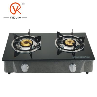 China India Household Gas Stove 2 Burner Tabletop Glass Gas Cooker for sale