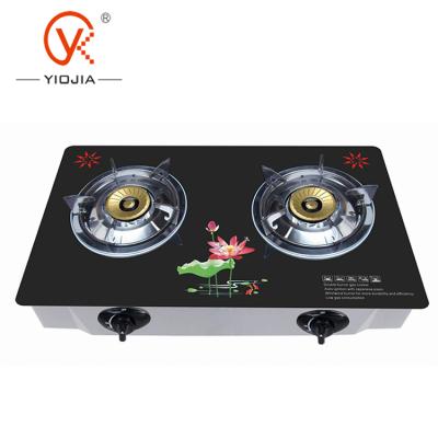 China Household Two Burner Auto Ignition Tempered Gas Stove With Brass Piezo for sale