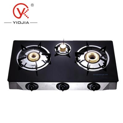 China Hotel Tempered Glass Table Gas Stove 3 Burners for sale