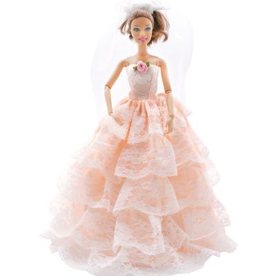 China 11.5inches Cartoon Toy Fashion Five Layers Lace Up Naked Pink Princess Wedding Dress + Veil Barbie Clothes Accessories Doll Toys For Children for sale