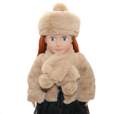 China Cartoon Toy Fashion Cute Outfit Fur Hat Scarf Top For 18 Inch American American Doll Clothes Accessories For Barbie Doll As Kids Gift for sale