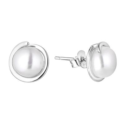 China Wholesale Cute Simple And Elegance Stud Jewelry 925 Sterling Silver Pearl Earring Rhodium Plated With Freshwater Pearl Earring for sale