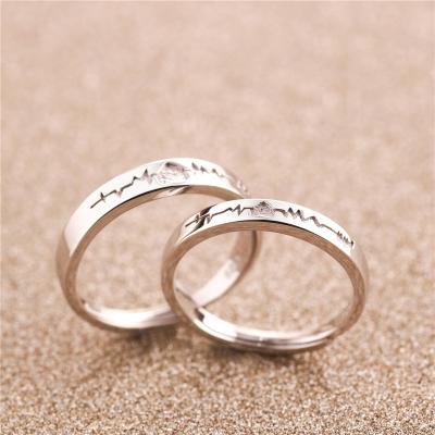 China Simple Design Ring Sets Plain Value Cut Out Fashionable Vintage 925 Silver Infinity Heartbeat Couples Rings for sale