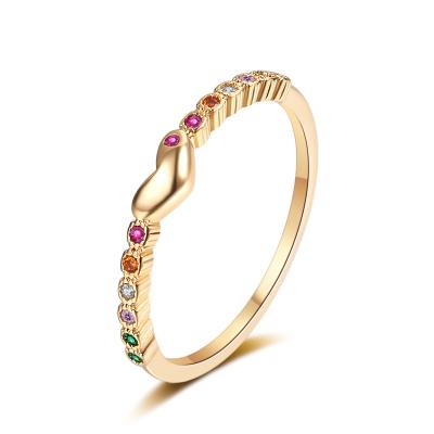 China Romantic Hot Sale Simple CZ Rainbow Heart Ring 14K Gold Plated Jewelry Zircon Rose Heart Ring for sale