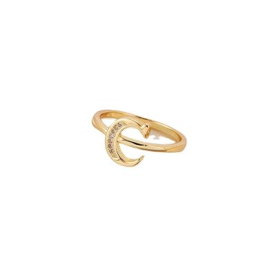 China Ethnic 18K Gold Plated 26 Open Initials Letter Finger Rings For Women Jewelry Zircon Letters Rings for sale