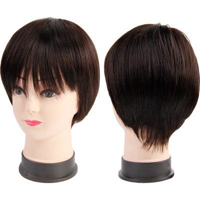 China Big Wave Hair Head Set For Full Real Wig Hair Head Middle Aged Ladies Hand Knit Straight And Short Whole Craft Top Head for sale