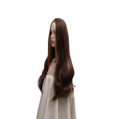 China Anogol Wavy Brazilian Body Wave Black Synthetic Lace Up Swiss Hair Wigs for sale