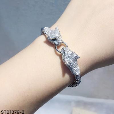 China CZ Cubic Zirconia Animal Tiger Sterling Silver Bracelet Bangle Flexible Bangle Jewelry for sale