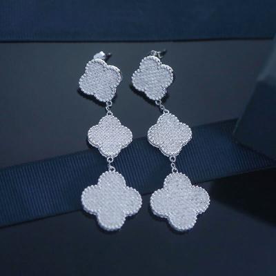 China Custom Silver 925 Sterling Earrings CZ Four Leaf Pendent Drop for sale