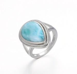 China Natural Cabochon Larimar Silver Jewelry Gemstone Ring 925 Solid Sterling Silver for sale