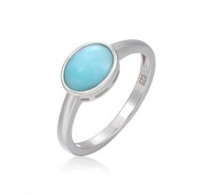 China Women Geometry 925 Sterling Larimar Silver Jewelry Round Natural Gemstone Ring for sale