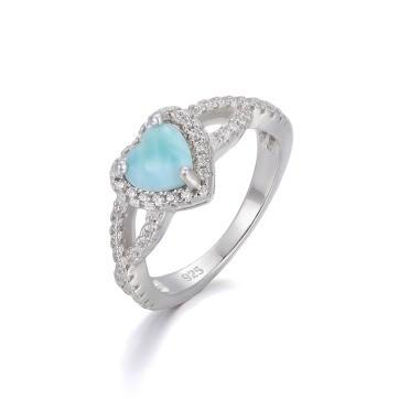 China Custom Gemstone Larimar Silver Jewelry Heart Edge White Diamond Ring for sale