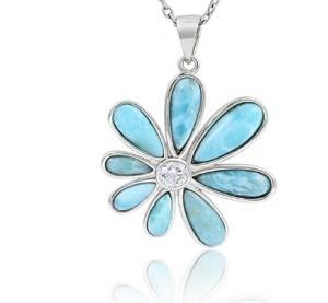 China Cabochon Cut 925 Sterling Silver Larimar Pendant Necklace Blue Flower Gemstone for sale