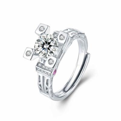 China 1Carat Solitaire Engagement Moissanite Jewelry Ring Four Claws 925 Sterling Silver for sale