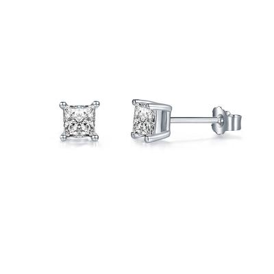 China Hip Hop Moissanite Princess Cut Earrings Diamond Stud 14k Gold OEM for sale