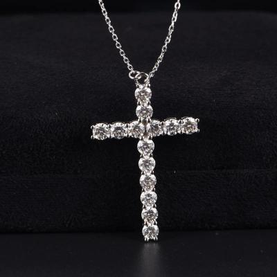 China 925 Sterling Silver Moissanite Jewelry Cross Pendant Chain Hip Hop Melee Necklace for sale