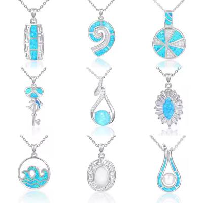 China Custom S925 Sterling Blue Opal Necklace Silver Pendant Jewellery for sale