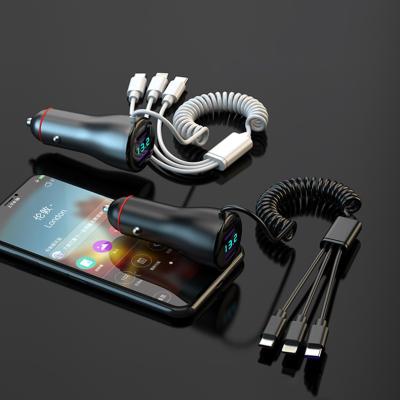 China 2021 new product 85W dual USB+one mobile phone with three data lines and multi-port car charging charger for sale