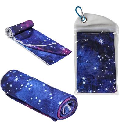 China Personalized Cool Printed Cooling Towel Compressed Custom Microfiber Towel Instant Cooling With Hook for sale