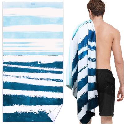 China Compressed Custom Made Comfy Print Stripe Adult Beach Towel Set Compressed Eco-Friendly for sale