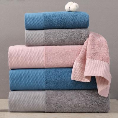 China Hotel Absorbent Blue Dobby Towels 100% Cotton 100 Cotton Bath Hand Towel White Wash Cloth Set for sale