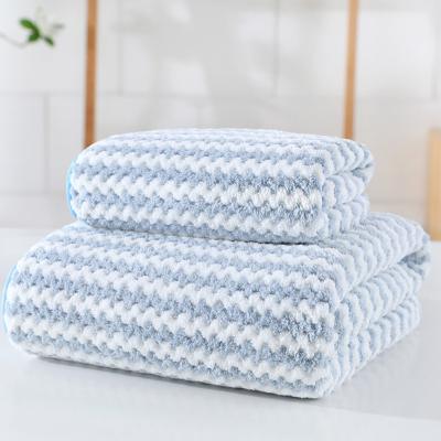 China Wholesale Absorbent Coral Fleece Velvet Hand Bath Towel Set Microfiber Stripes 70x140 for sale