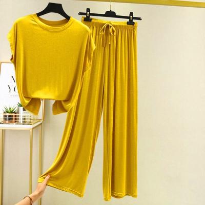 China 2020 Best Selling Summer Short Sleeve Round Neck Women Breathable Modal T-Shirt Set Two Piece Set for sale