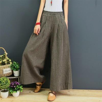 China Plus Size 2020 Lady Fashion Women's Top Check Wide-Leg Straight Pants for sale