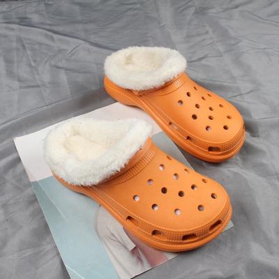 China Best Price Breathable Foam Eva Shoes Tie Dye Garden Clogs With Fur Inside Clog Women Slippers Winter Warm Woman for sale