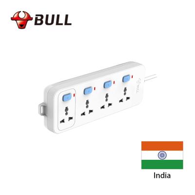 China Top Selling India South Africa Standard 4 Way 4 Switch Easy Installation Multi Socket Surge Protector 1.5m Power Cord Extension Socket for sale