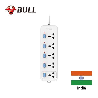 China Easy Installation India South Africa Standard 5 Way 5 Way Professional Switch 5m Power Cord Outlet Socket Electrical Surge Protector for sale