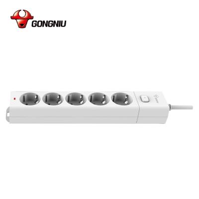 China Easy Installation 2021 5 Gang Indonesia Surge Outlet Protector EU Plug 5m Extension Cord High Quality Easy Strip Power Plug for sale