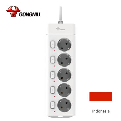 China 2021 Hot Indonesia Extension Cord 1.5M Easy Installation 5 Groups Plug 5 Extension Switch EU Standard Socket Electrical Outlet for sale