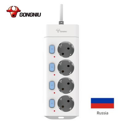 China Hot Selling EU Russia Household 250V/10A 4 Plug Standard Easy Strip Power Electrical Installation Extension Board Socket for sale