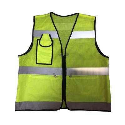 China 120gsm knitted polyester reflective base safety style yellow color Sanjian fabric+High visibility stripe reflective vest for sale