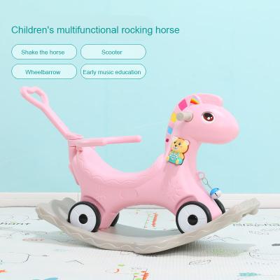 China Plastic Toy Cheap Baby Kids Rocking Hand Indoor Playground Durable Multimode Push Rocking Horse for sale