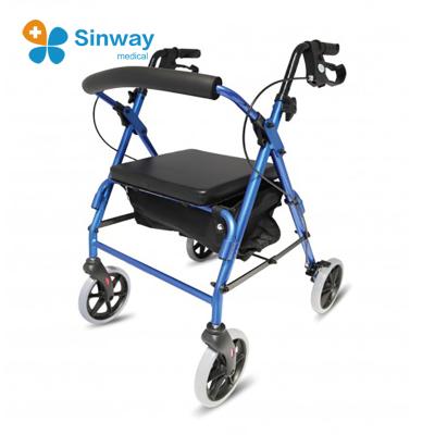 China Aluminum Wheels Rollator Frame 4 Rolling Walker Walking Frame Senior for sale