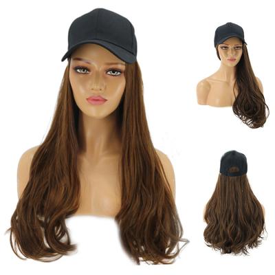 China 2020 new COMMON wigs with cap girl hair wig black straight synthetic baseball wig cap along for sale