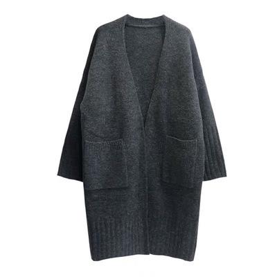 China Anti-wrinkle 2021 autumn and winter knitted elegant loose lazy style sweater thick sweater coat long for ladies for sale