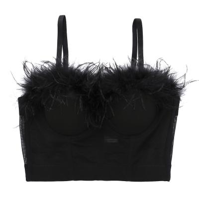 China 2021 QUICK DRY Ostrich Hair Shoulder Strap Wearing Tight Fitting High End Feathers Club Bra For Fashion Ball for sale