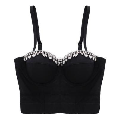 China 2021 New Design QUICK DRY Hand Sewn Rhinestone Crystal Chain Wearing Strap Tight Bra For Club Party for sale