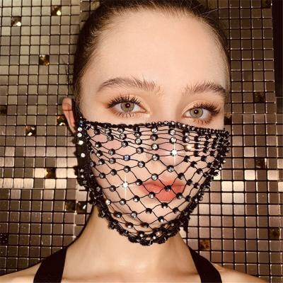 China 2021 Wholesale Fashion Shiny Rhinestone Party Style LBZ1335 Factory Cavity Party Breathable Mask For Night Club for sale